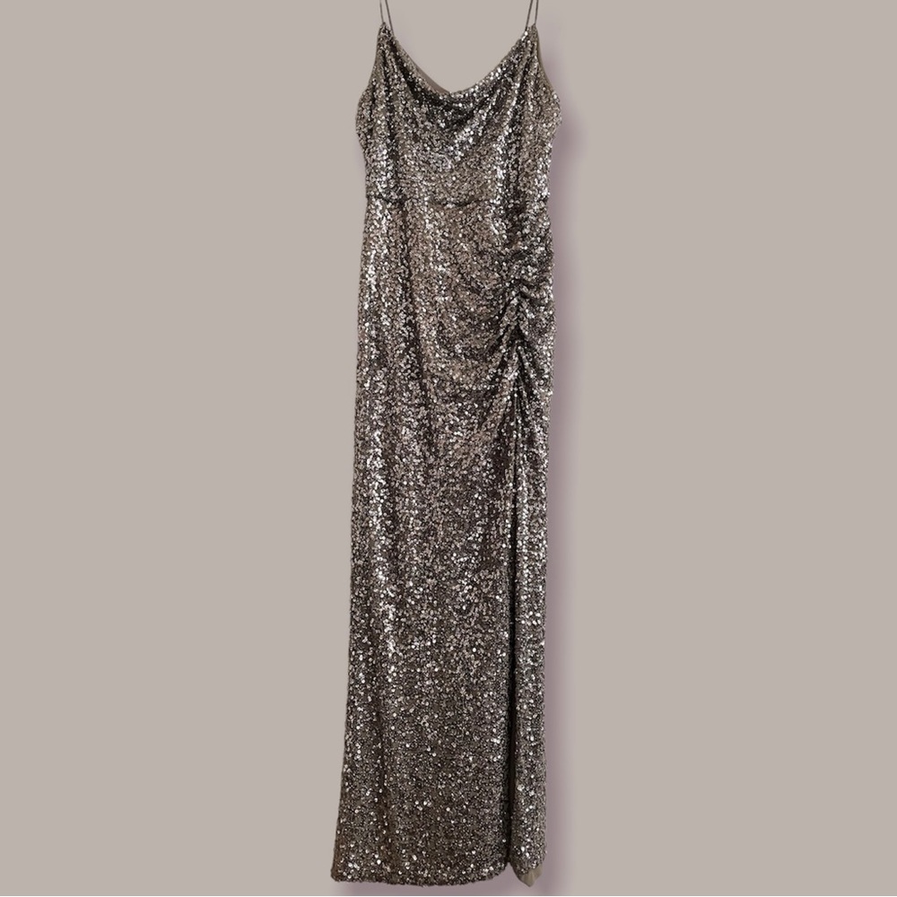 Betsy & Adams 
 Sequinned Front Slit Gown